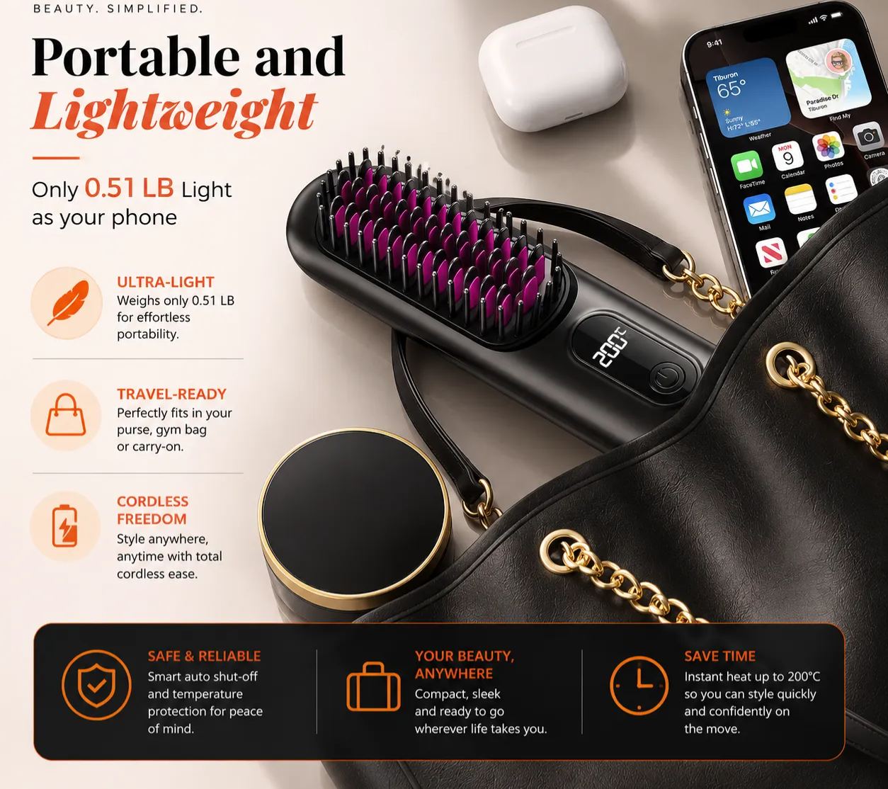 Digital Display Rechargeable Straightening Brush