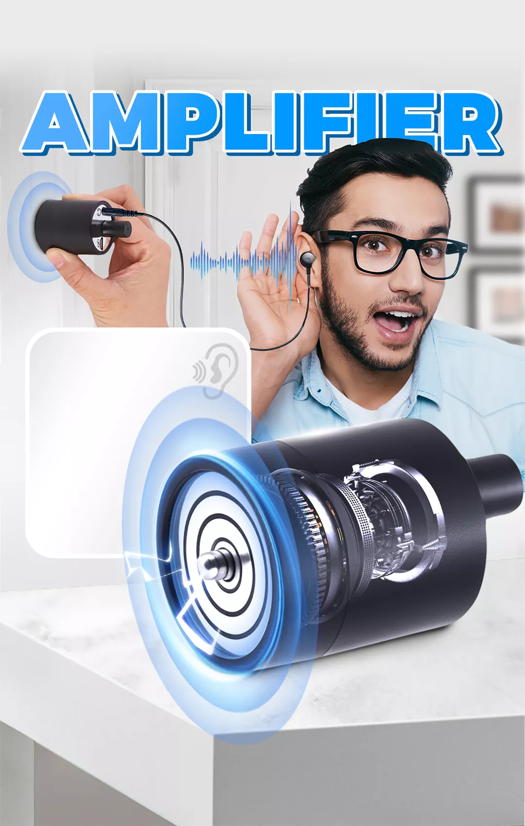 [Copy]Small Sound Collection Detection Leak Detector Listening Device Black Microphone Wall Sound Amplifier Leak Detection