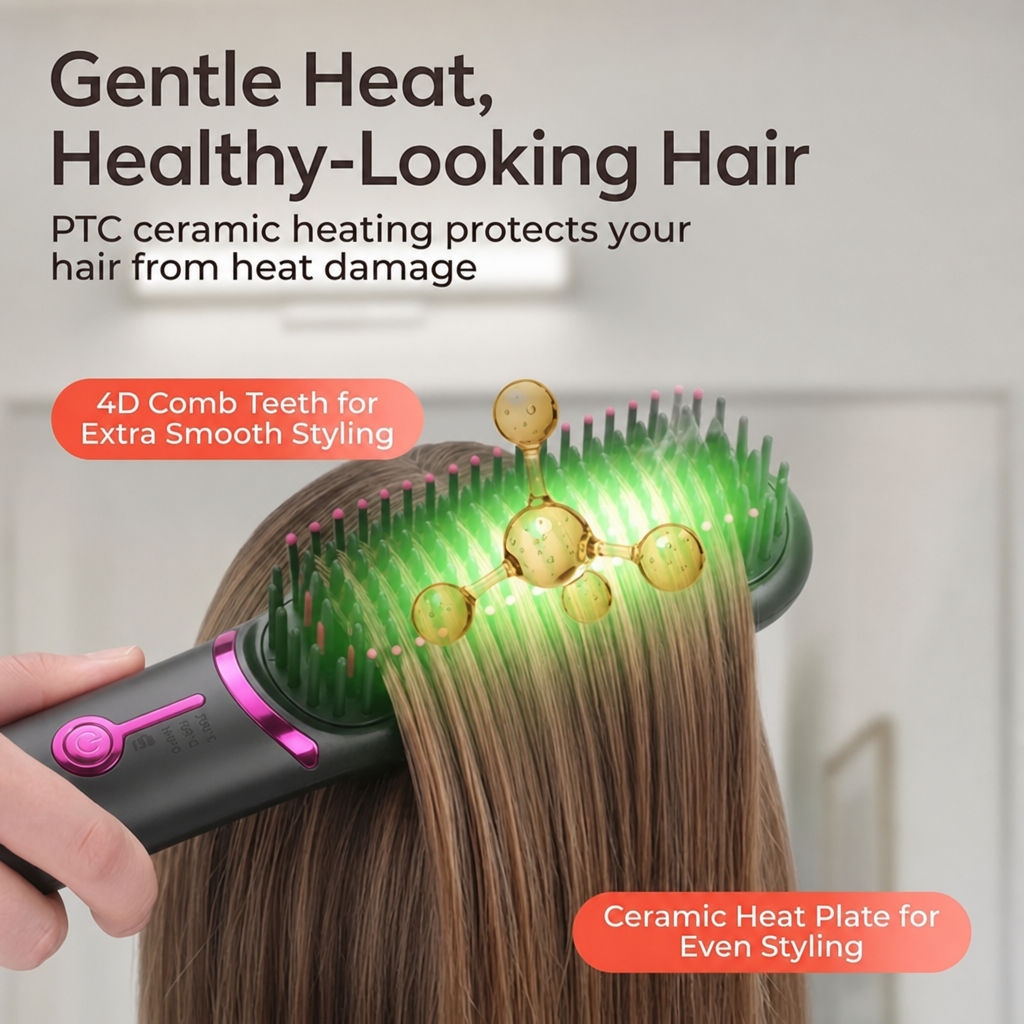 Cordless Straightening And Curling Comb—two-in-one