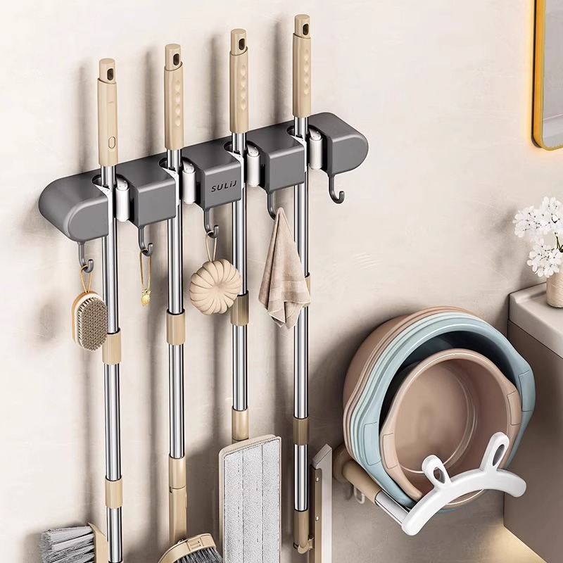 Suction Cup Mop Wall Clamp No Punching Hook Toilet Bathroom Storage Fixed Rack Broom Storage Artifact Hanging Rack