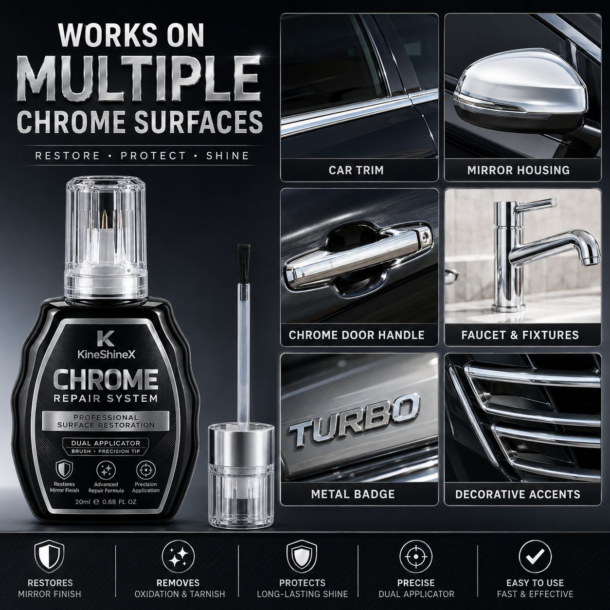 Chrome-plated Surface Metal Repair Solution With Double-ended Brush For Precise Application