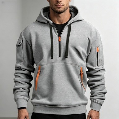 Men's multi-pocket hooded pullover color detail