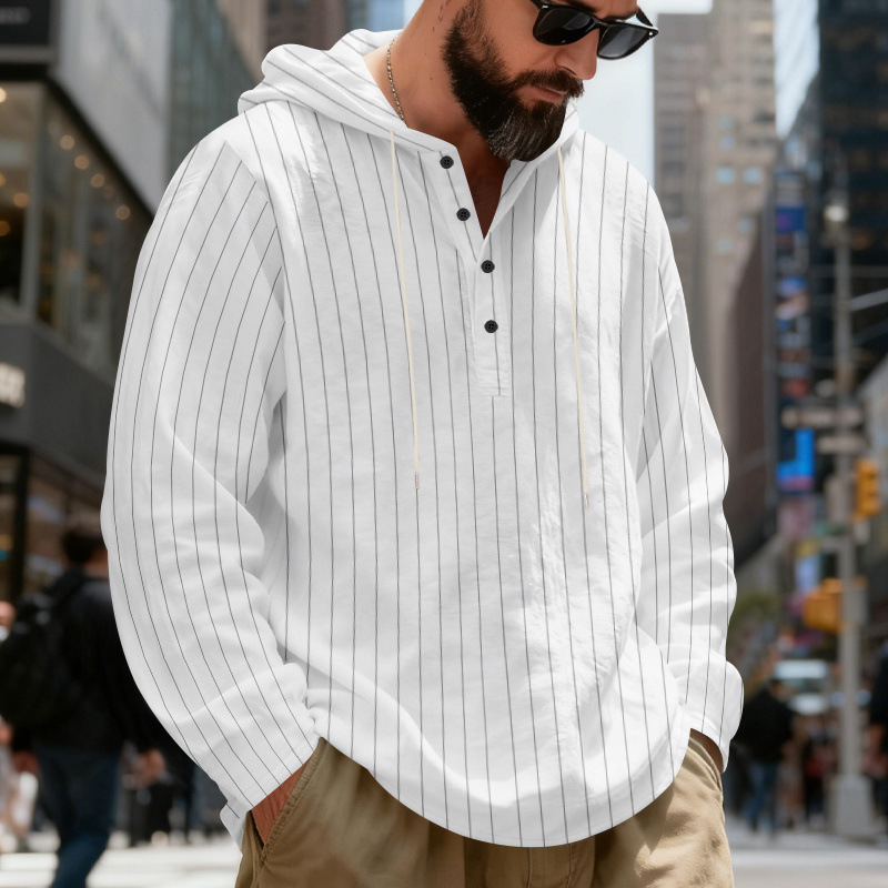 Striped hooded pullover detail