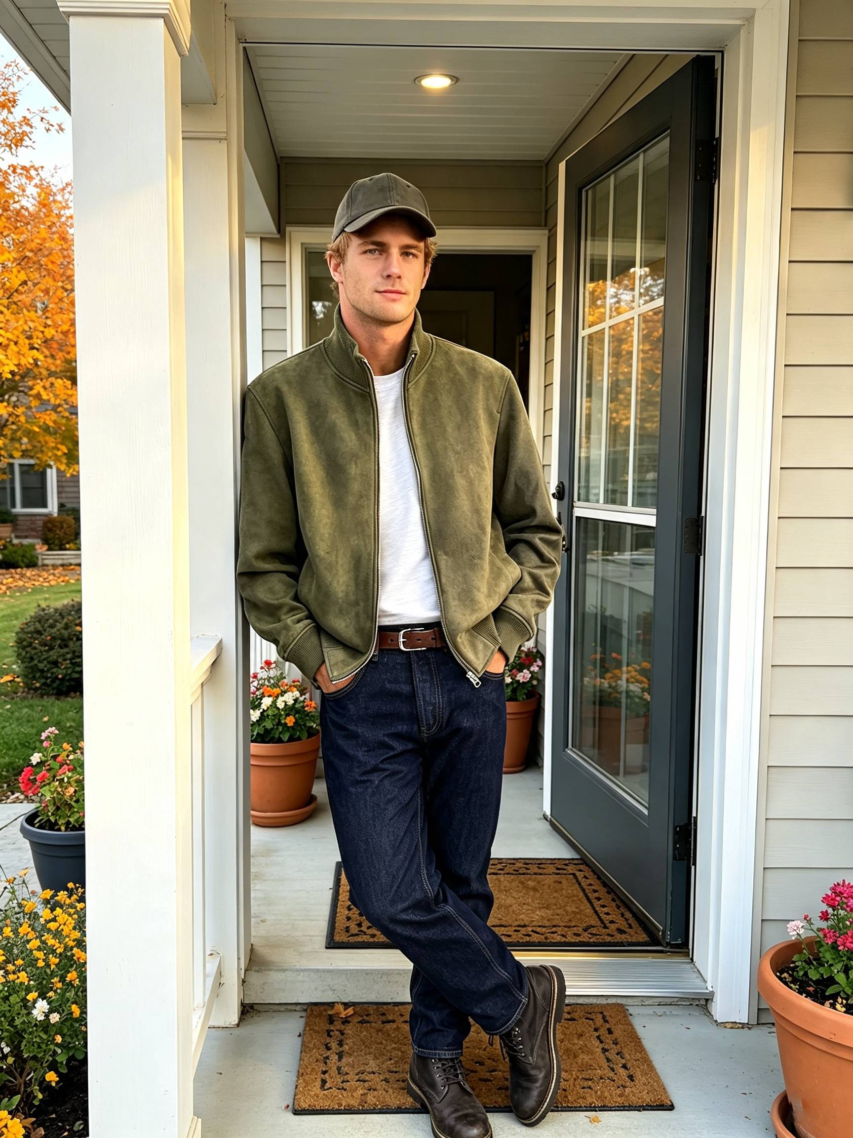 Foto del cliente de la chaqueta de ante con cuello alto.
