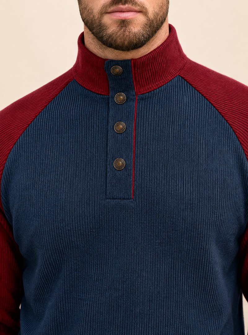 Mock neck and button placket detail