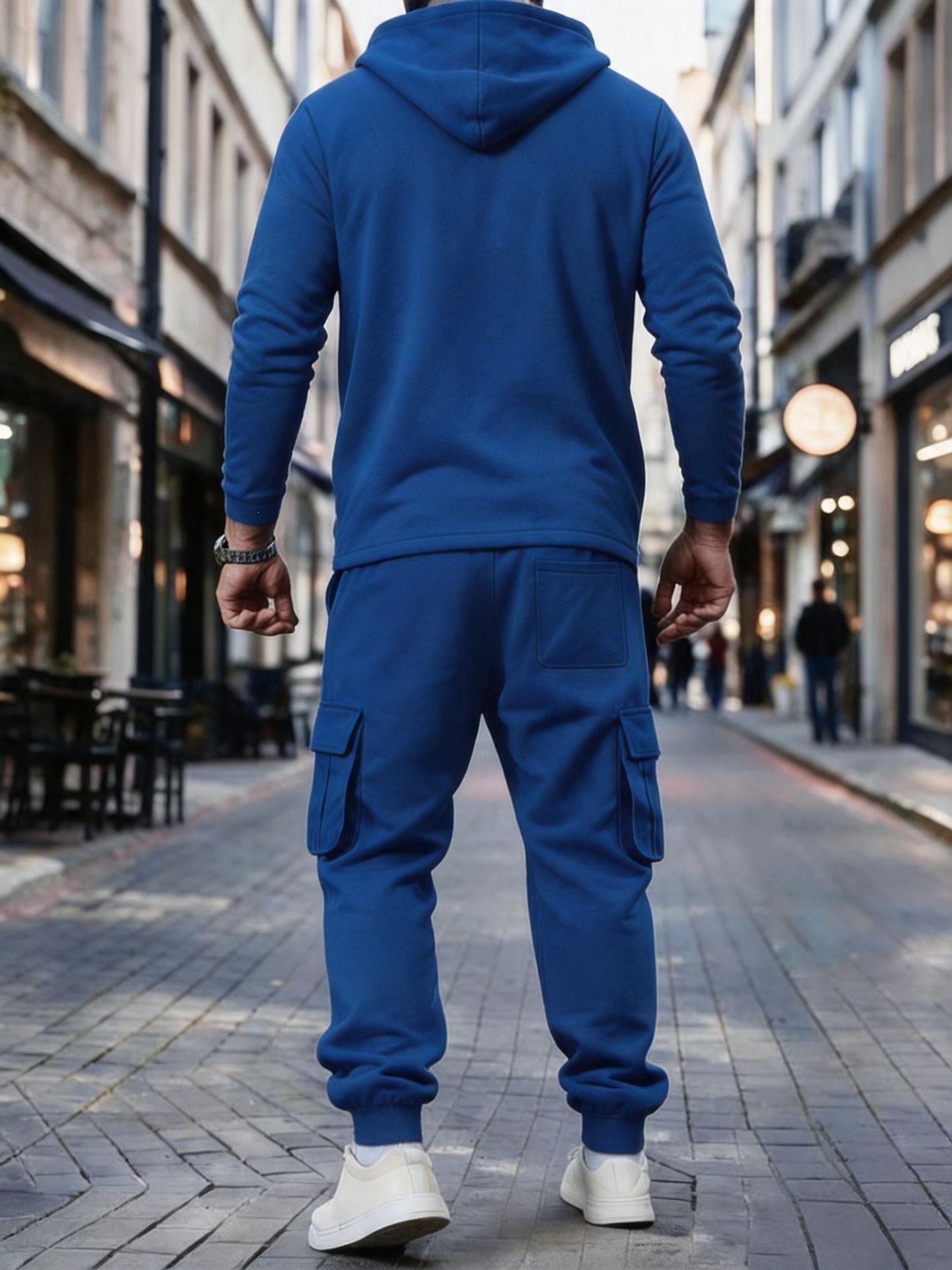 Hooded zip cargo jogger set detail