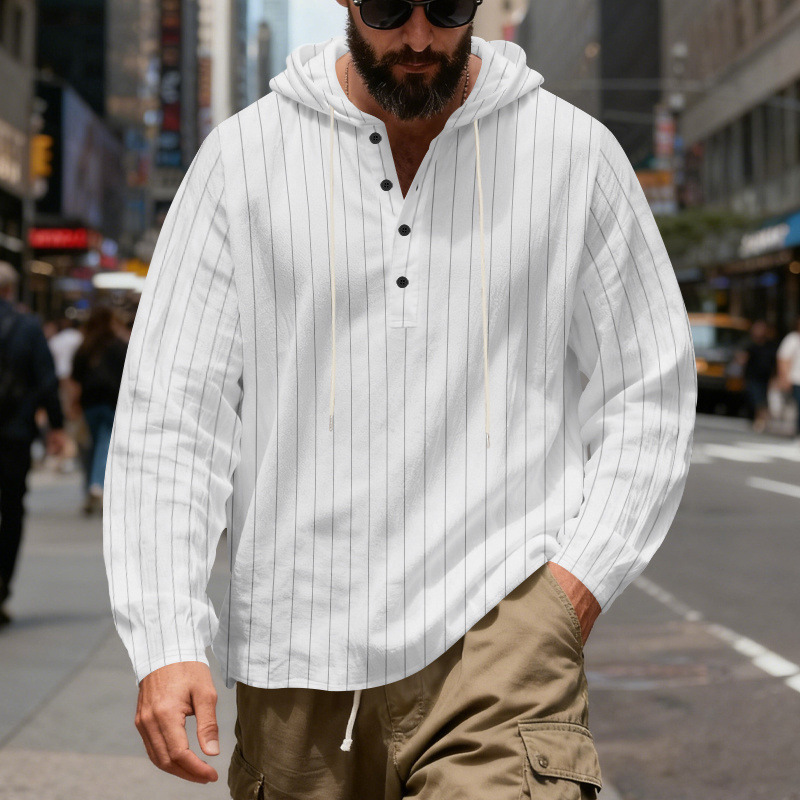 Striped hooded pullover detail