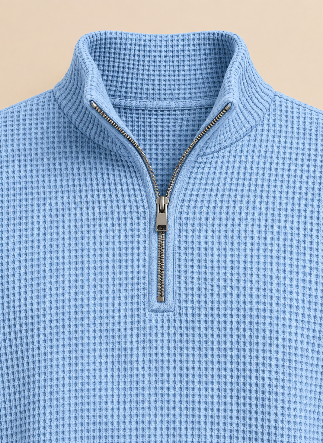 Waffle half-zip stand-collar polo detail