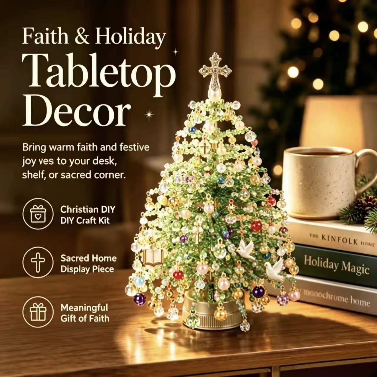 Elegante mini albero di Natale in perline – Set decorativo da collezione per le feste, da tavolo 🎄