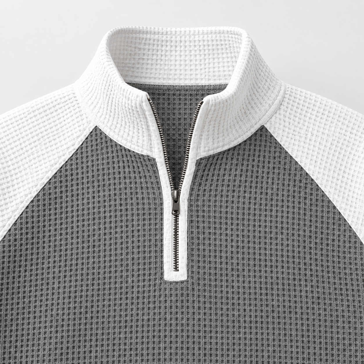 Color-block waffle pullover detail 1