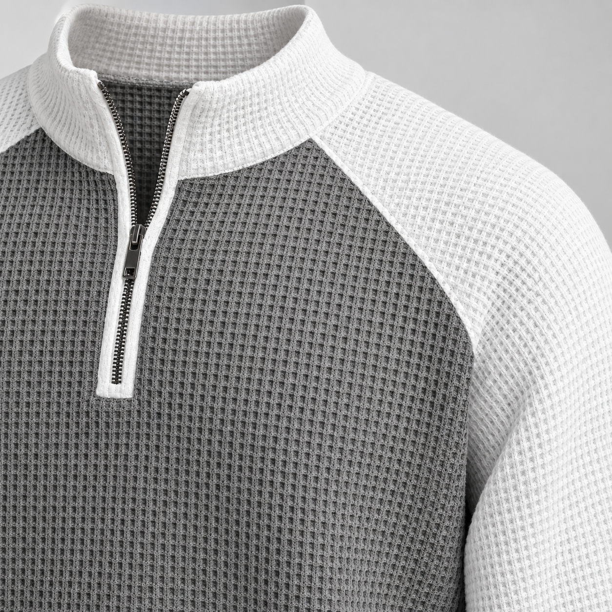 Color-block waffle pullover detail 3
