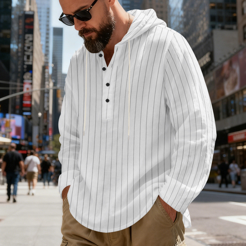 Striped hooded pullover detail