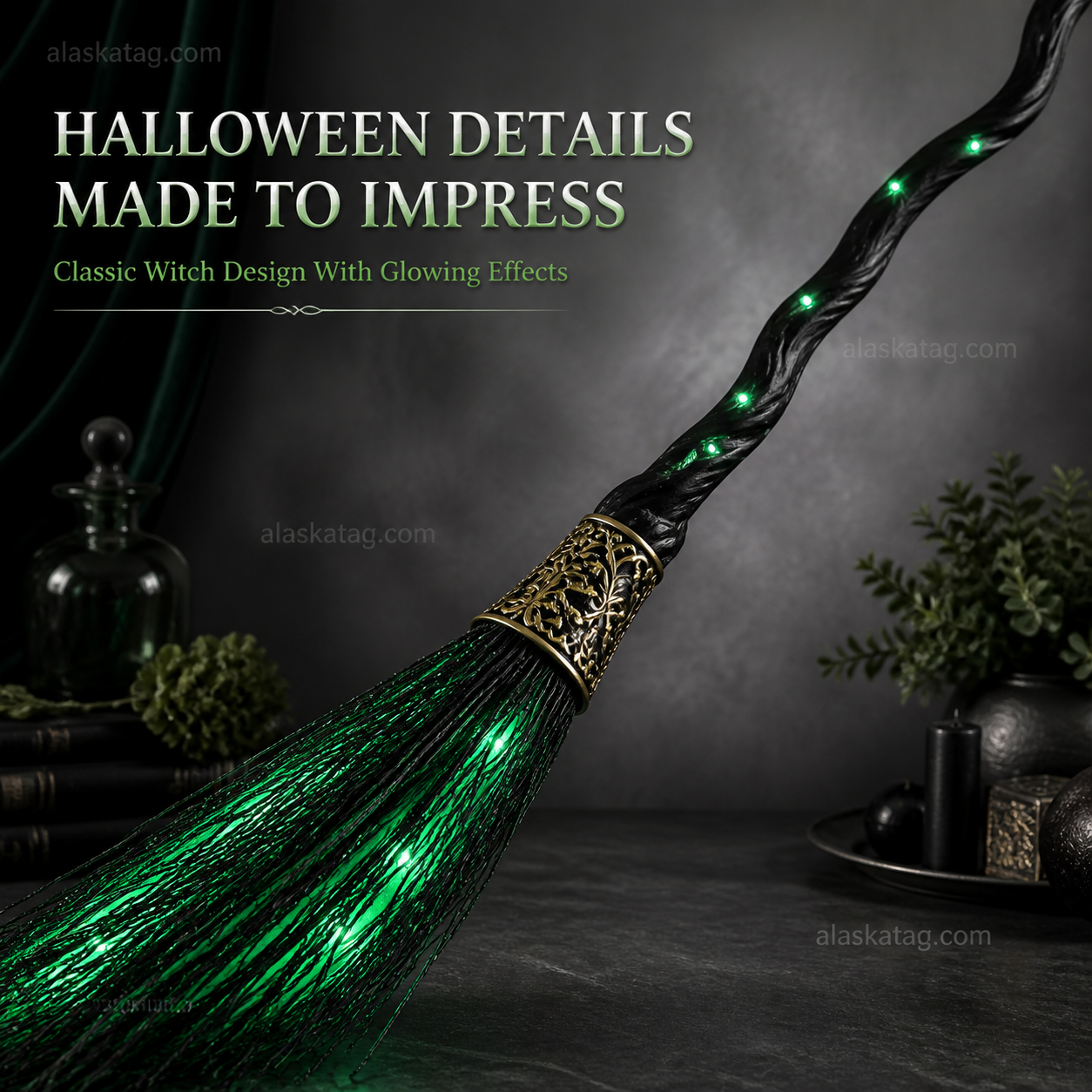 Animated witch broom Halloween prop