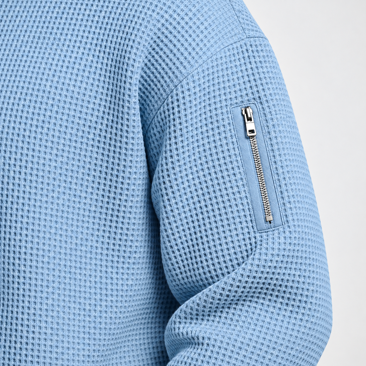 Sky Blue Sleeve Pocket and Waffle Texture Detail