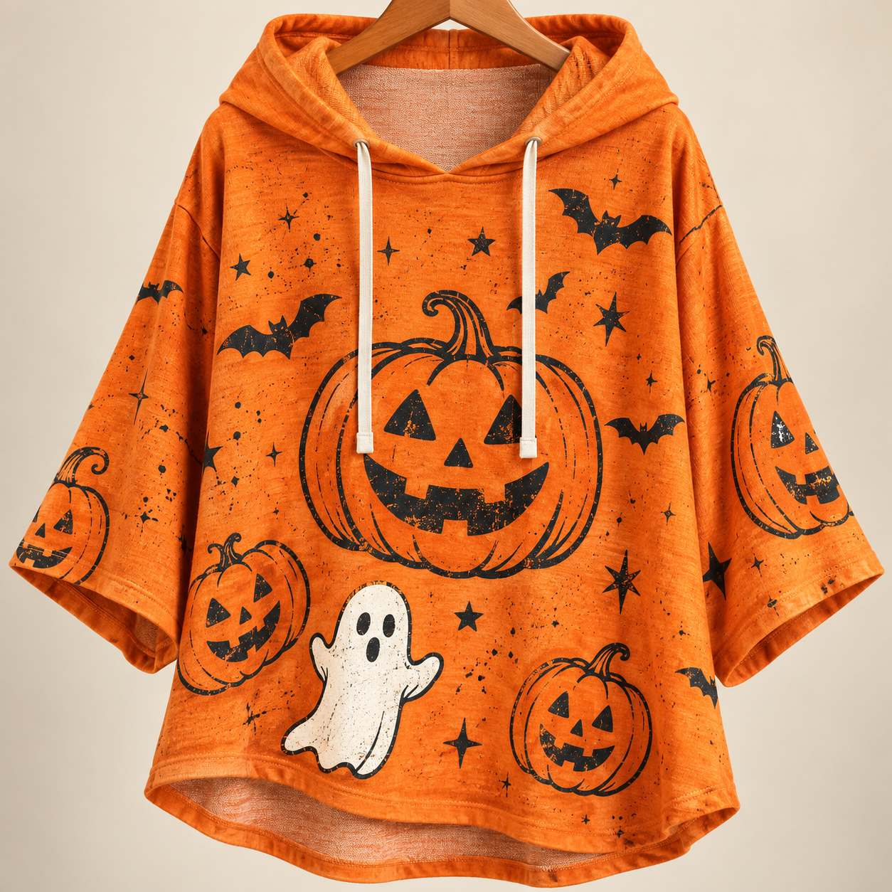 Halloween pumpkin hooded top detail