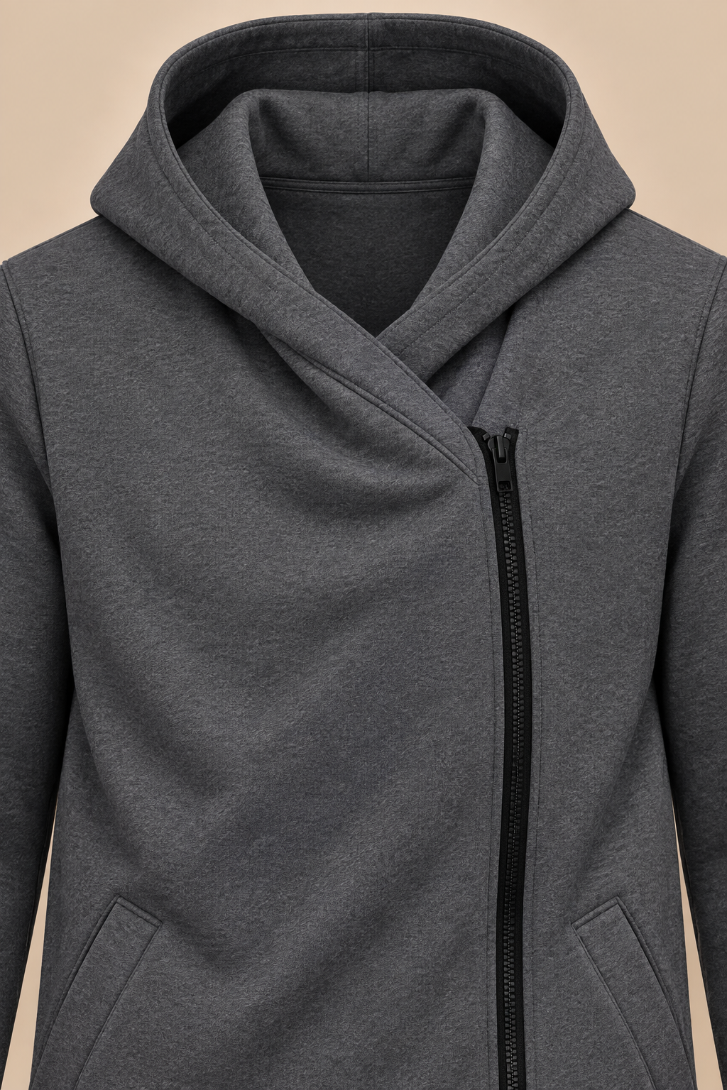 Dark gray hooded cargo jogger set construction detail