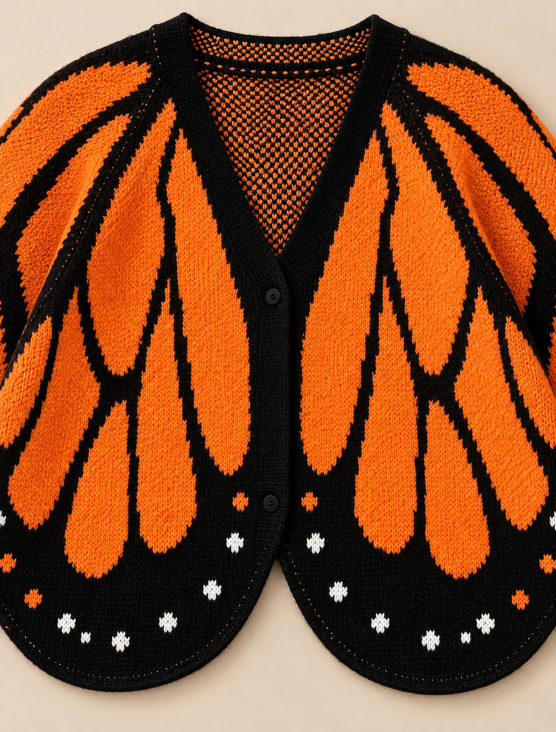 Butterfly wing cardigan neckline and button-front knit detail
