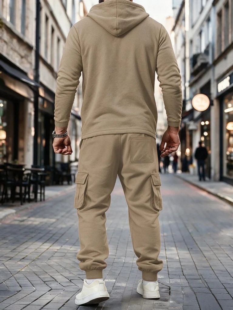 Hooded zip cargo jogger set detail