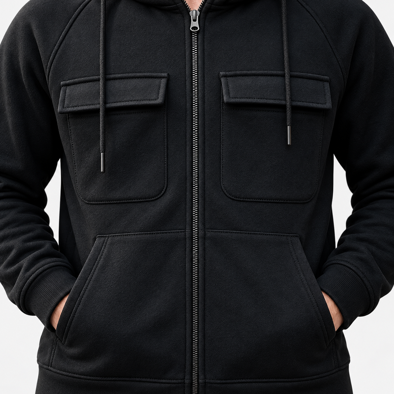 Multi-pocket hooded zip jacket detail 2