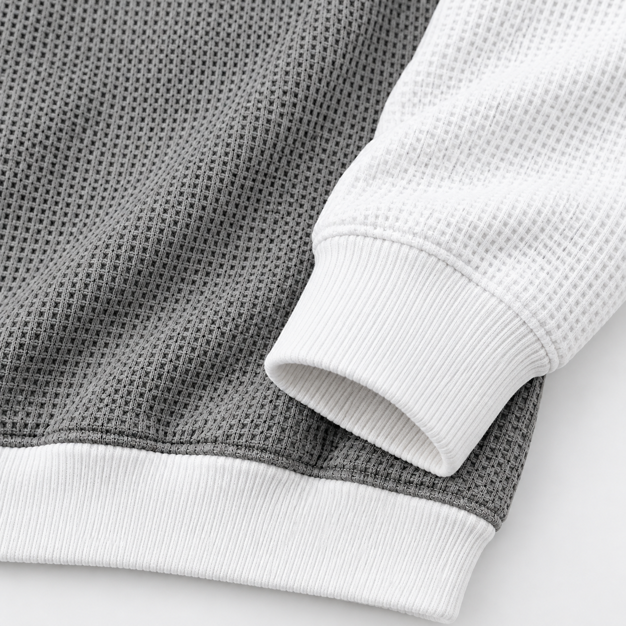 Color-block waffle pullover detail 2
