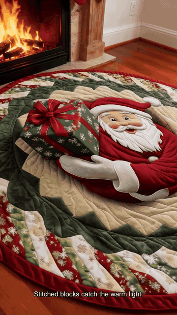 Animated close-up of festive quilted rug texture