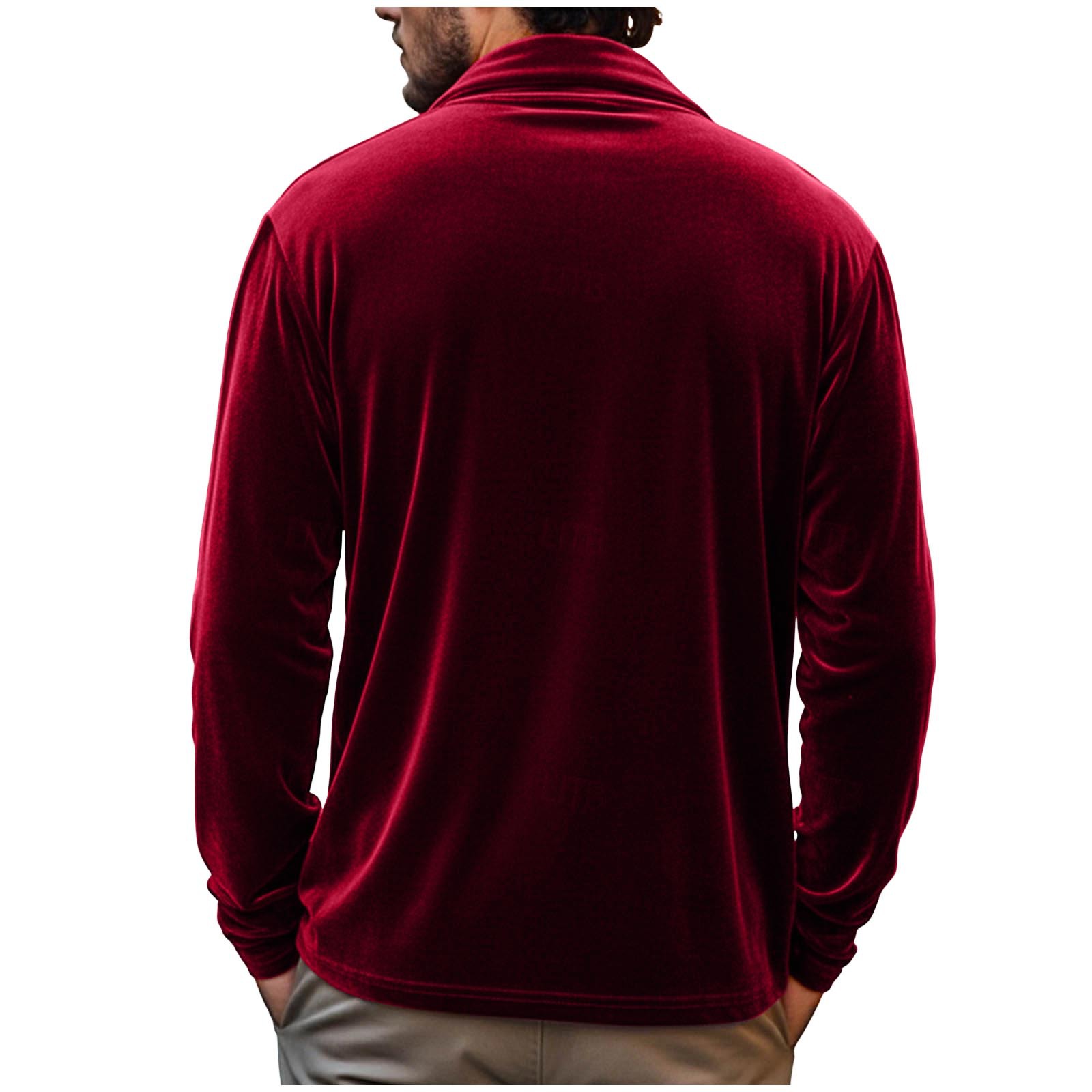 Men's wine red velvet pullover detail