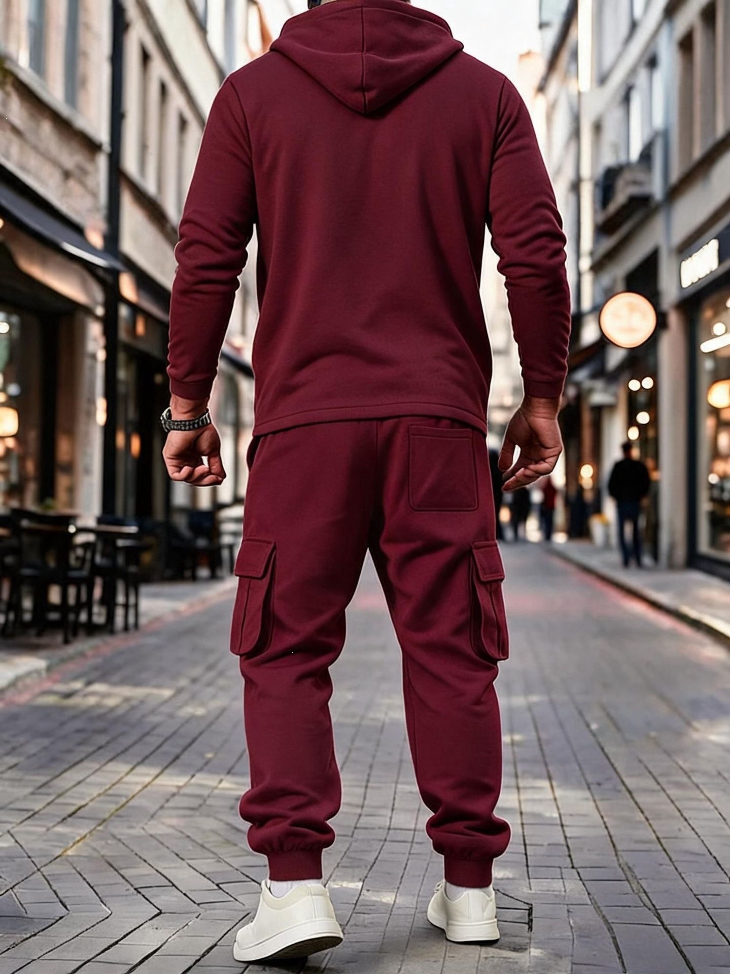 Hooded zip cargo jogger set detail