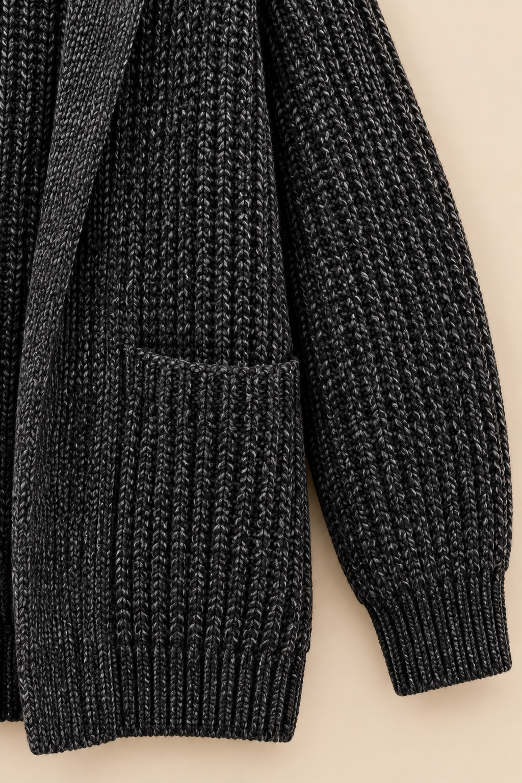 Knit cardigan cuff and pocket detail