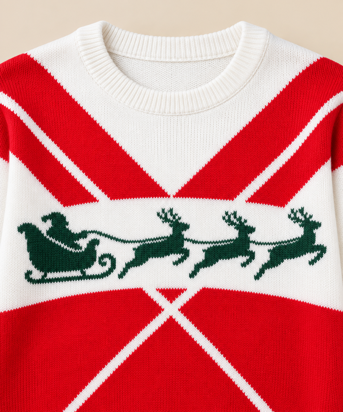 Christmas crewneck sweater neckline and festive chest knit detail
