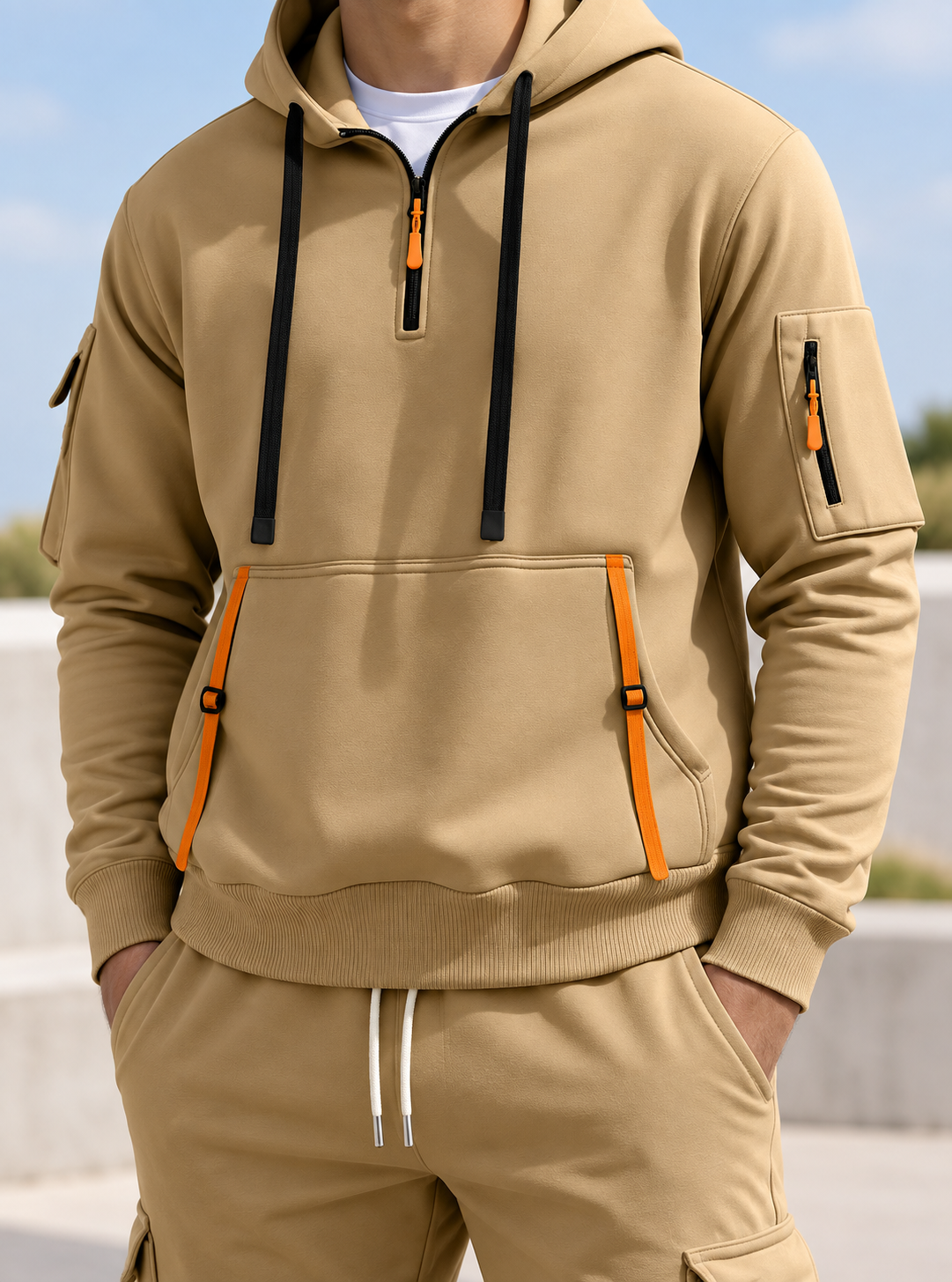 Hooded cargo tracksuit detail