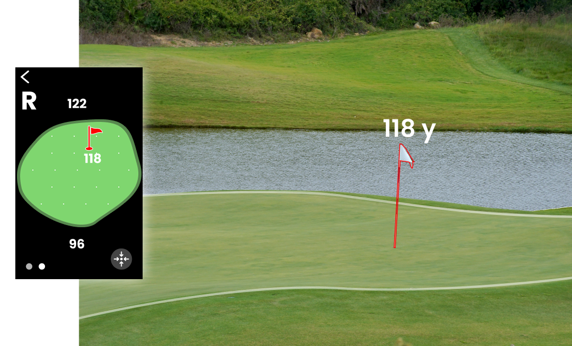 Displaying precise yardages to the pin and green edges on the MILESEEY GeneSonic Go.