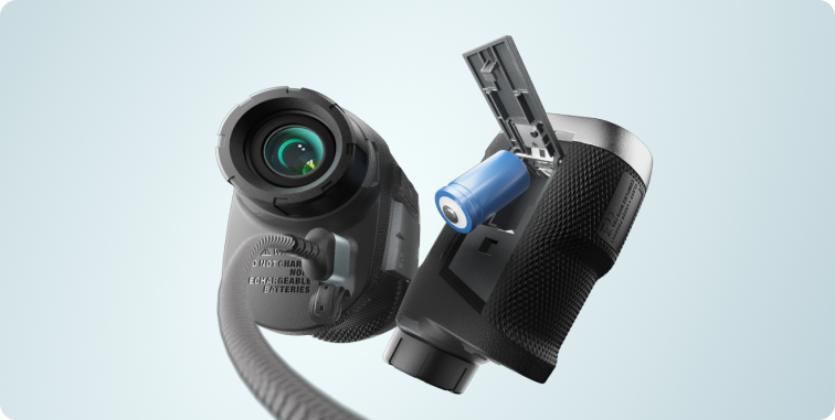Showing the replaceable rechargeable CR2 rangefinder battery of the MILESEEY PF260 Tour Golf Rangefinder