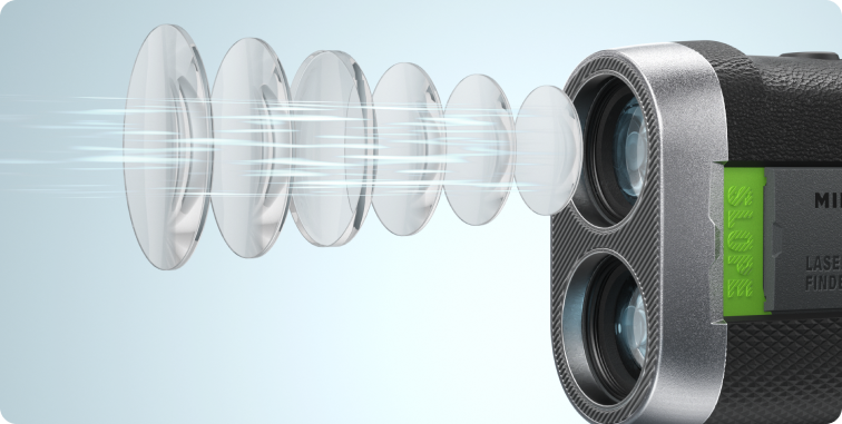 Demonstrating 6X magnification optical‑lens working principle of the MILESEEY PF260 Tour Golf Rangefinder