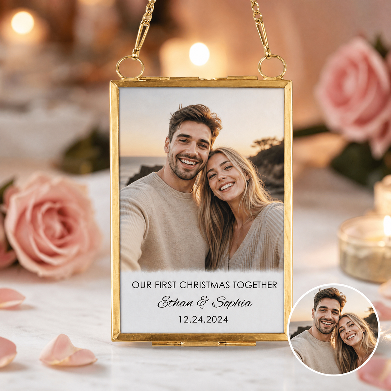 Personalized Photo Ornament, Glass Picture Frame