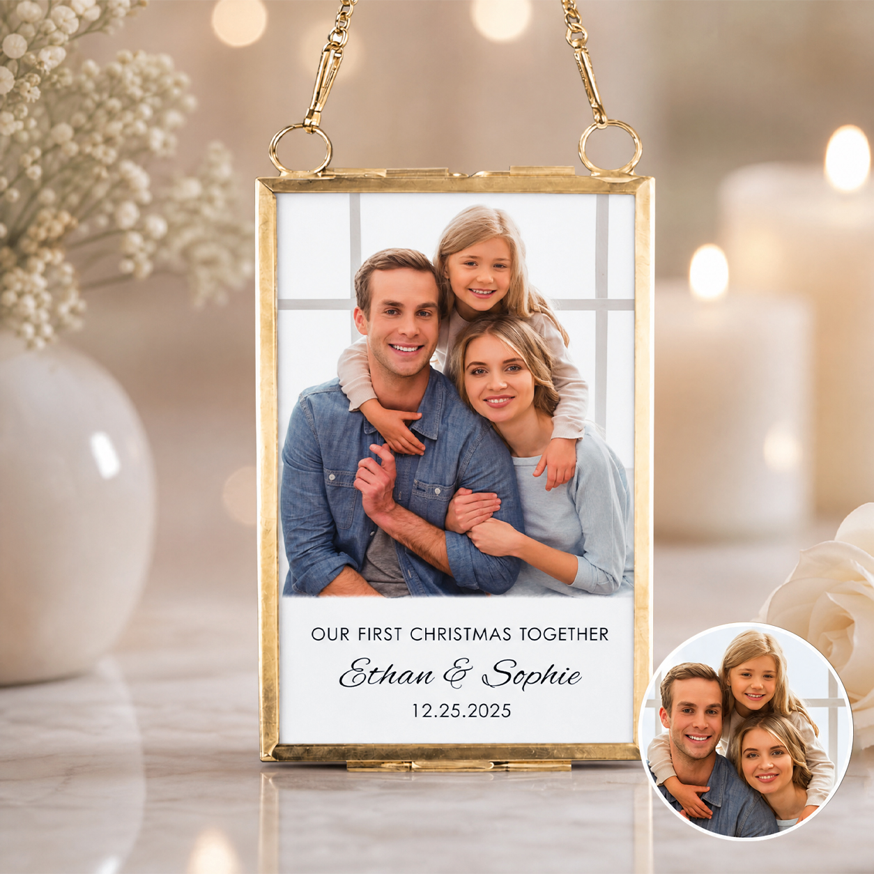 Personalized Photo Ornament, Glass Picture Frame