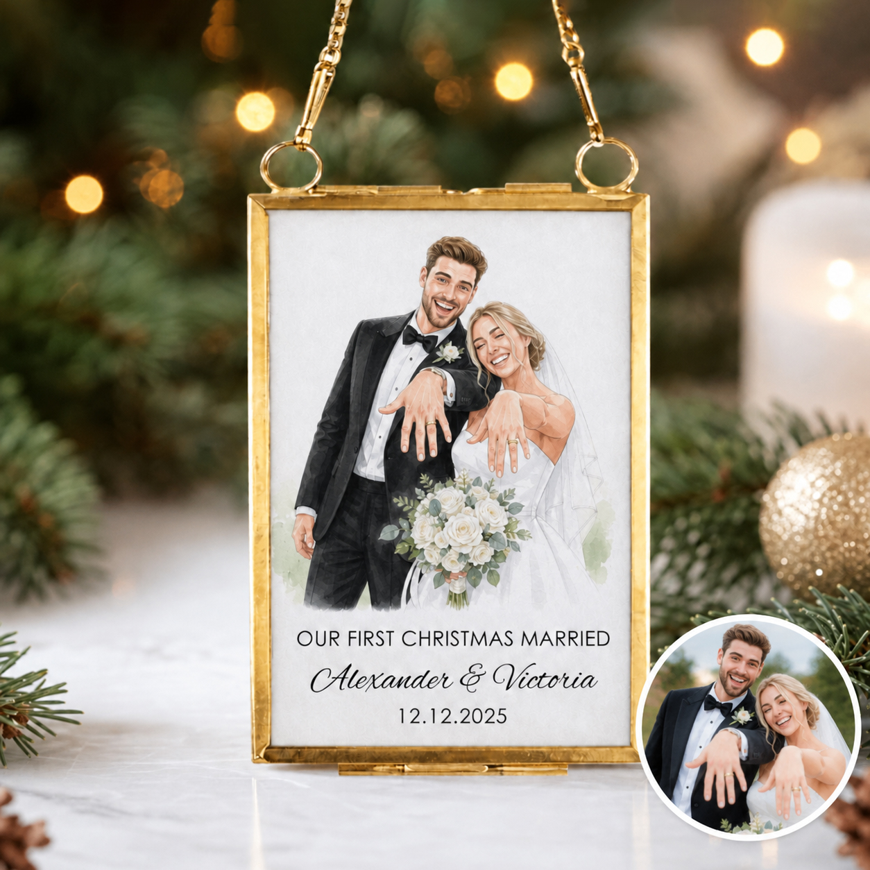 Personalized Photo Ornament, Glass Picture Frame