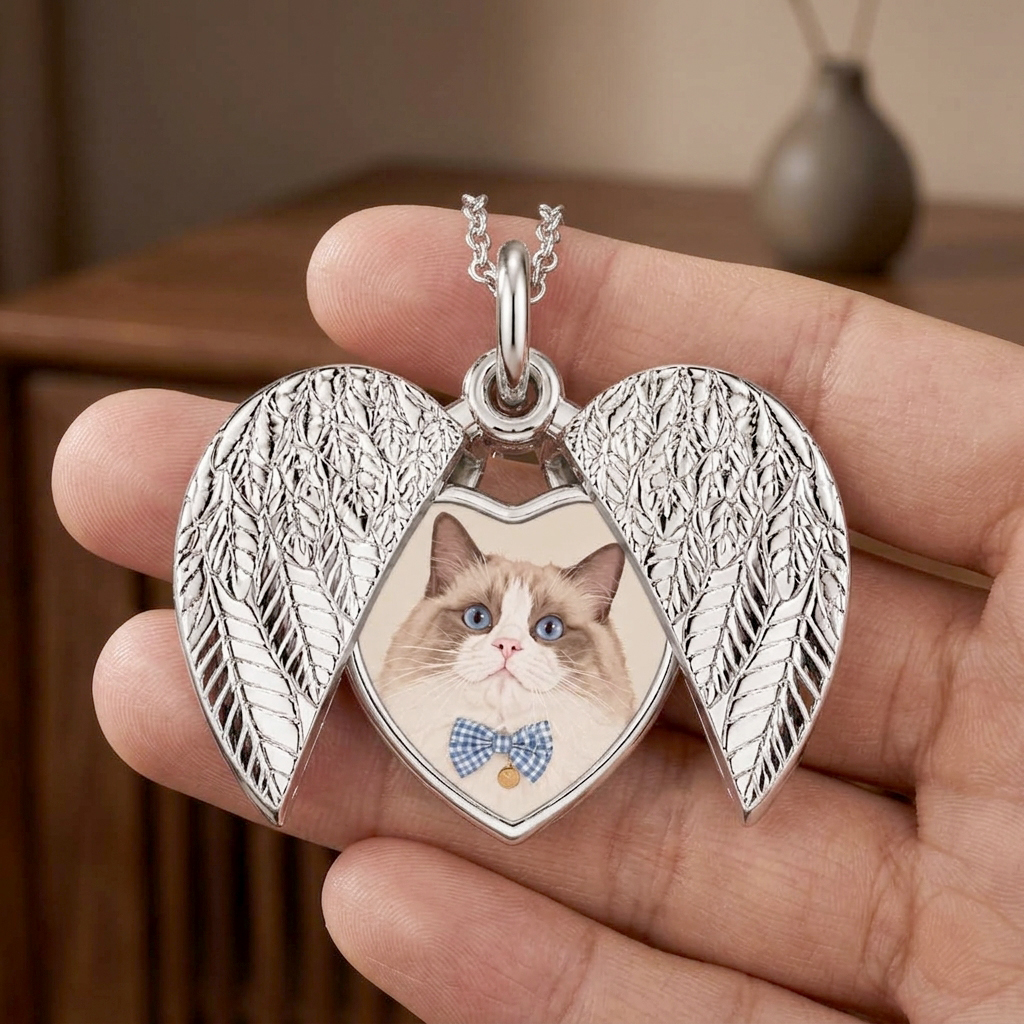 Personalized Photo Heart Wings Necklace