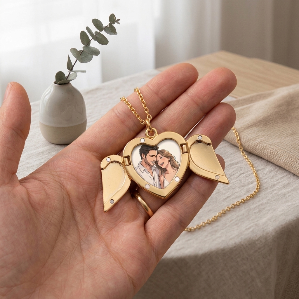 Personalized Photo with Wings Metal Necklace