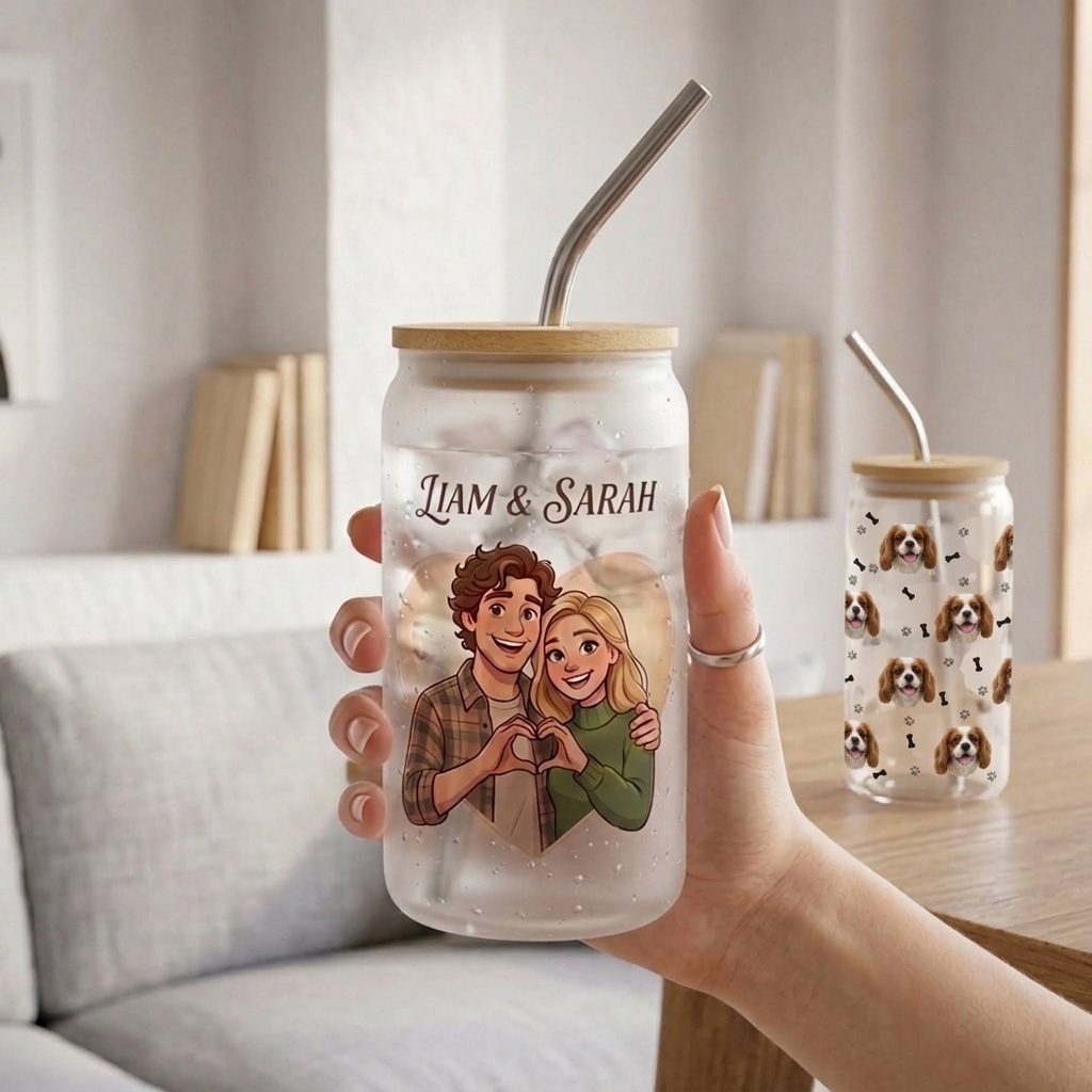 Custom Photo Glass Straw Cup of People Pets