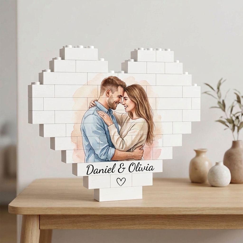 Personalized Building Block, Heart Shaped Brick Puzzle Ornaments