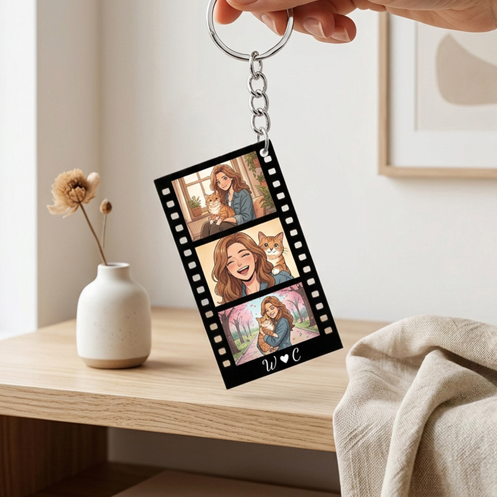 Personalized Photo Strip Keychain with Family Couple Pet