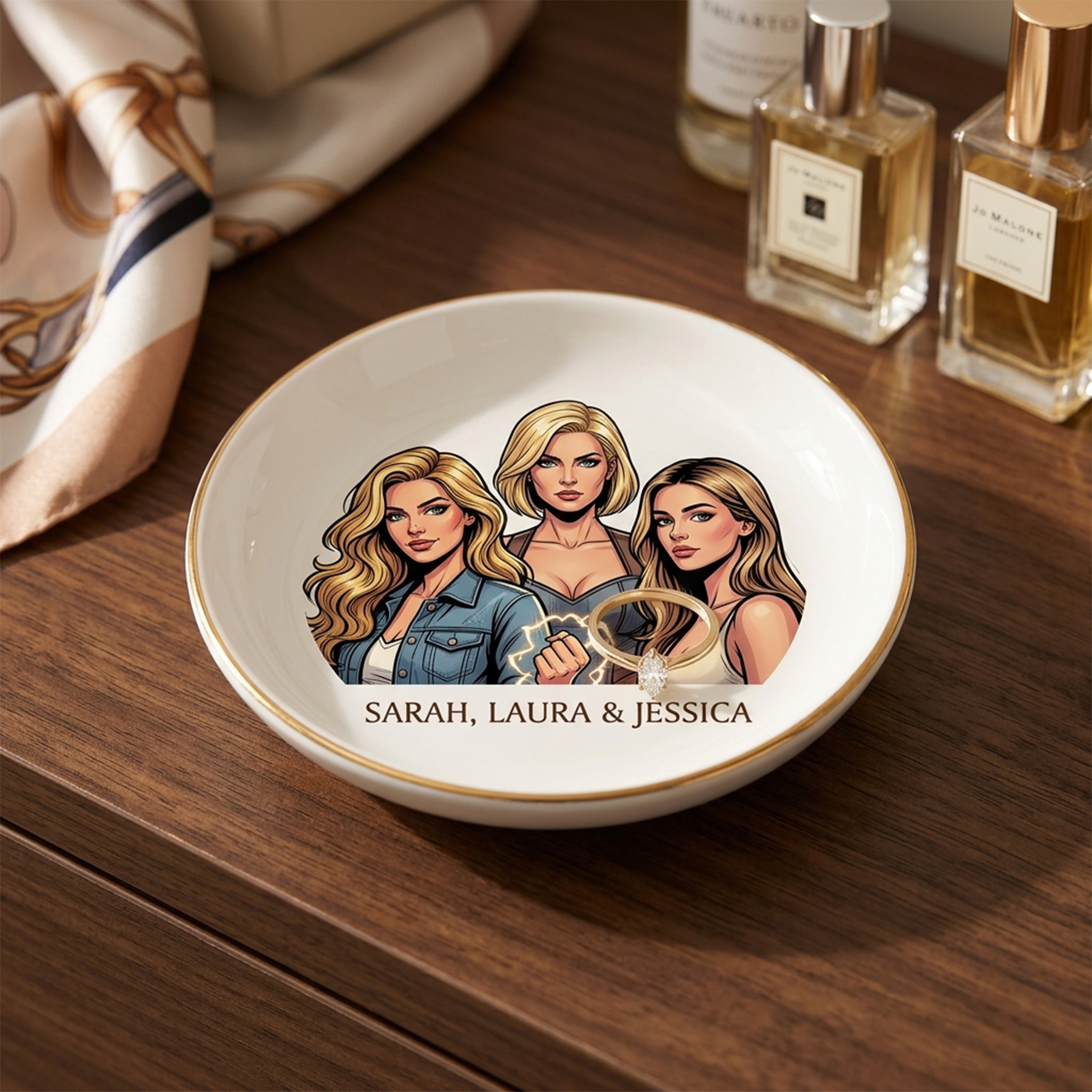 Custom Photo Ring Dish, Pet Ceramic Jewelry Tray