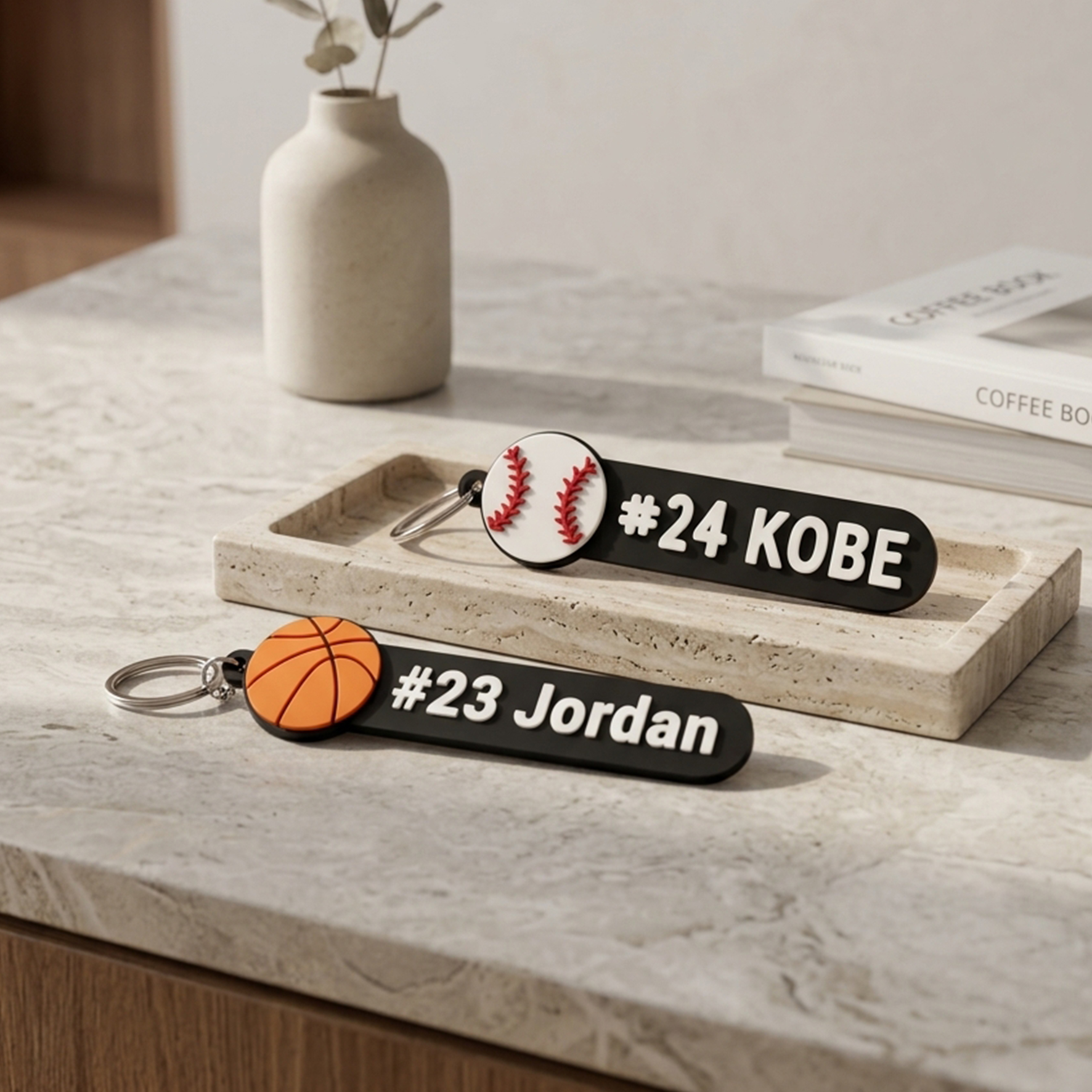 Personalized Sports Ball Name Number Tag Keychain ID