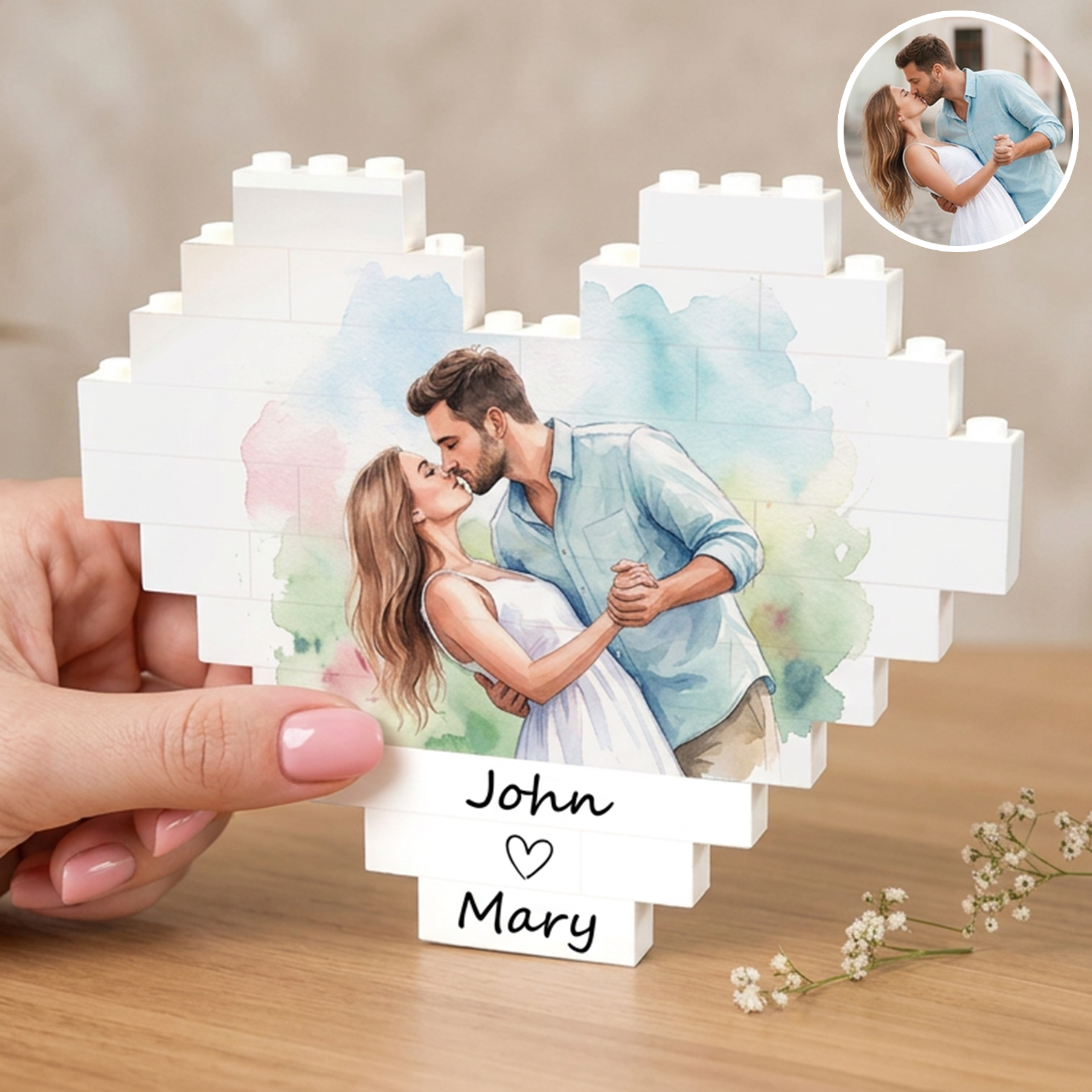 Personalized Building Block, Heart Shaped Brick Puzzle Ornaments
