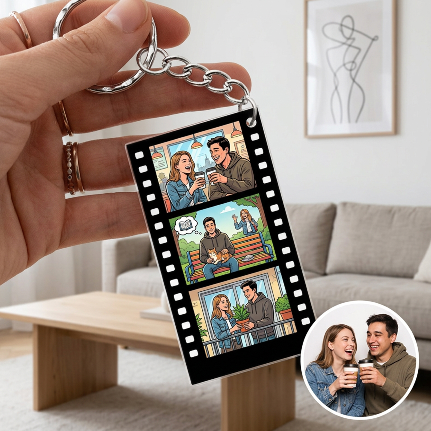 Personalized Photo Strip Keychain with Family Couple Pet