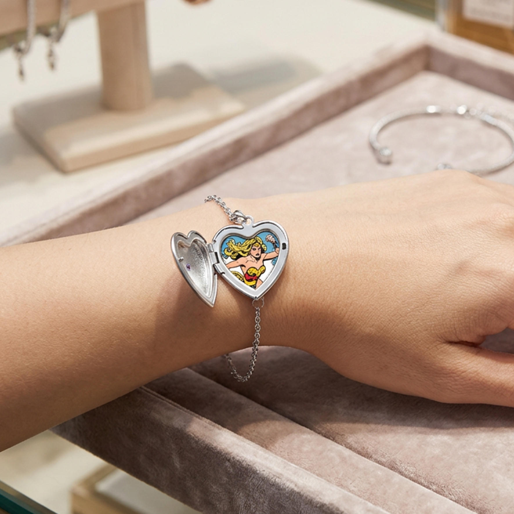 Personalized Photo Heart Round Bracelet with Birthstone