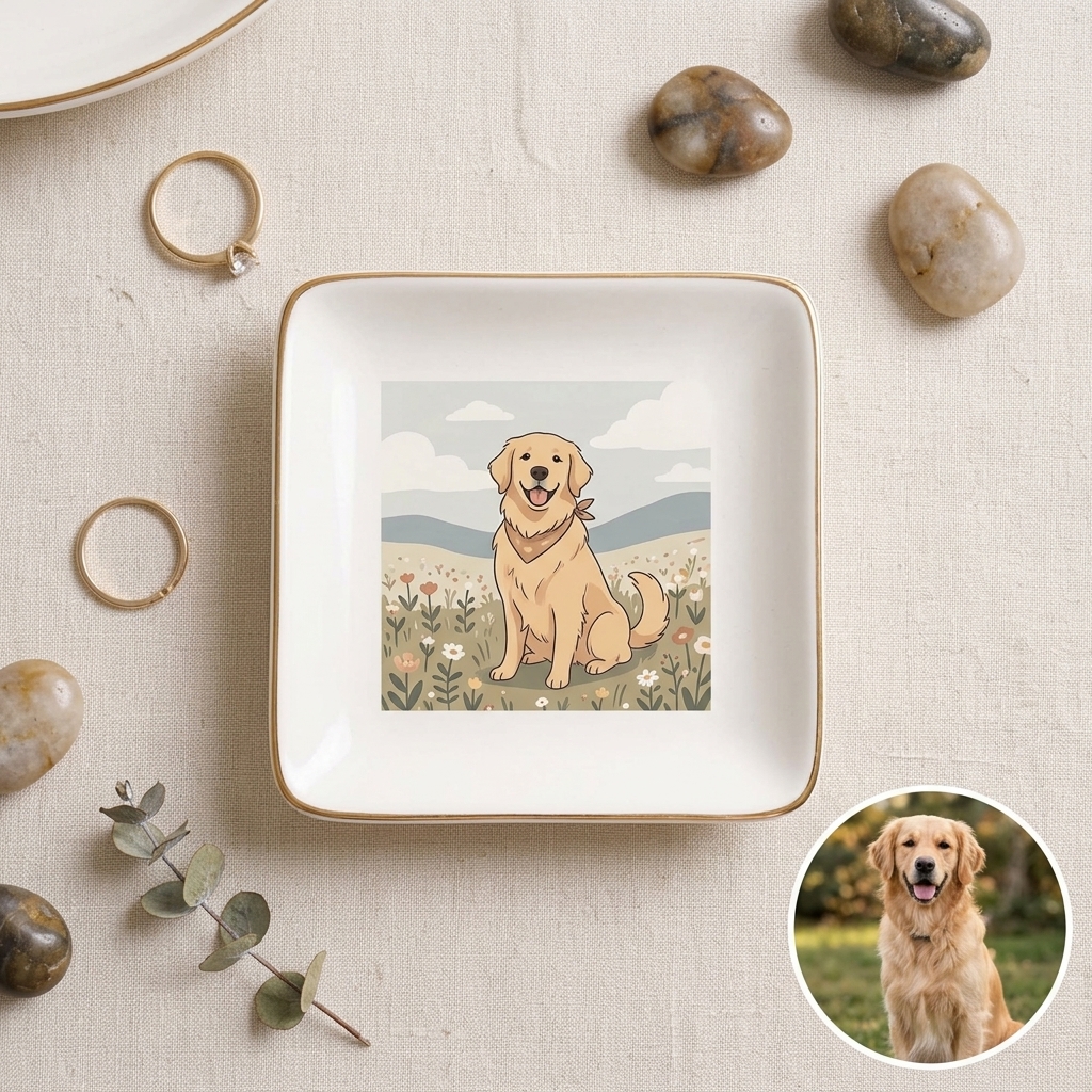 Custom Photo Ring Dish, Pet Ceramic Jewelry Tray