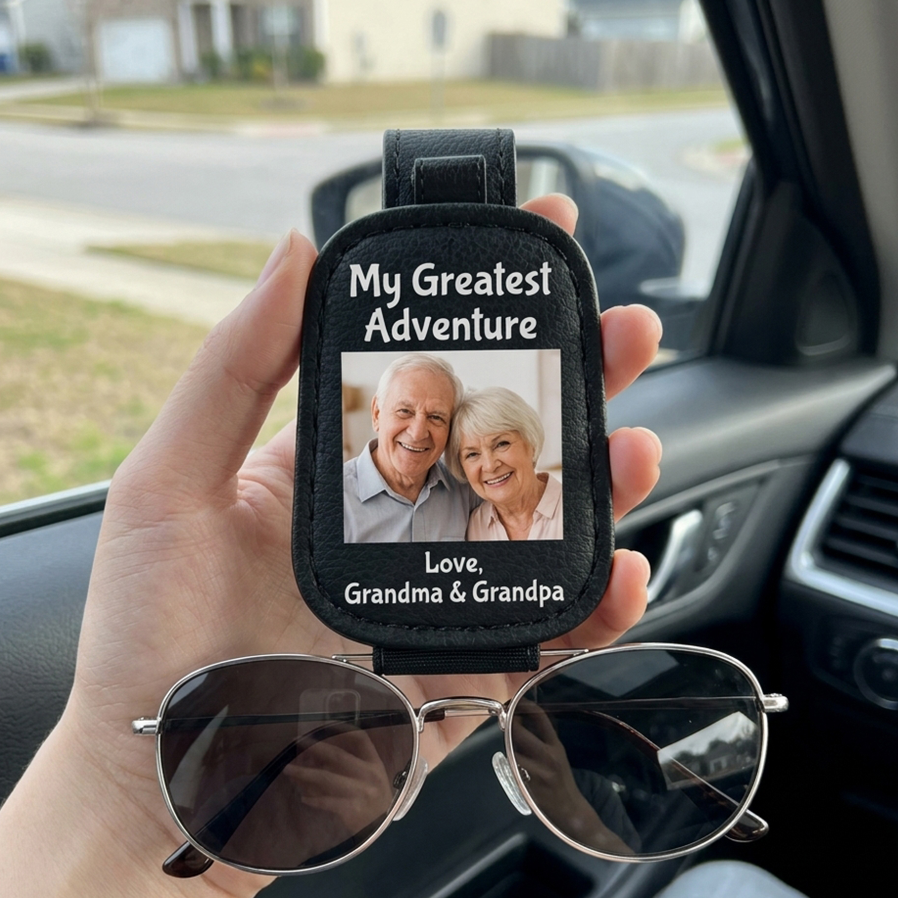 Custom Leather Car Sunglasses & Ticket Clip