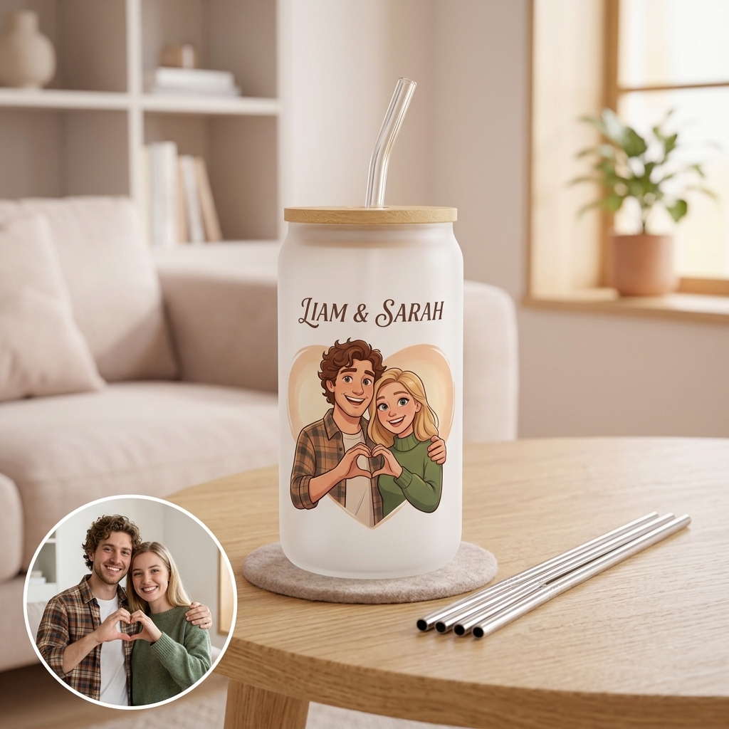 Custom Photo Glass Straw Cup of People Pets