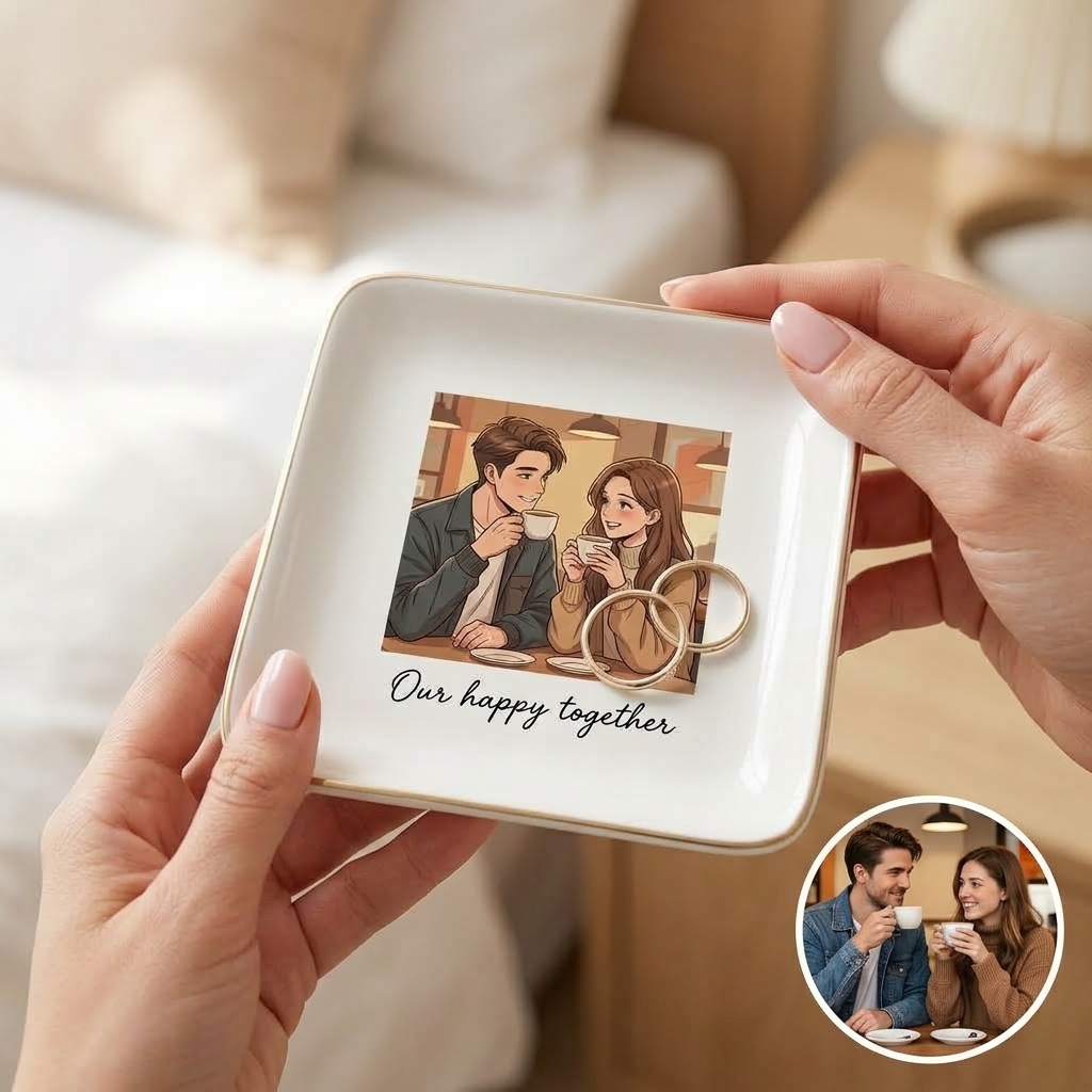 Custom Photo Ring Dish, Pet Ceramic Jewelry Tray